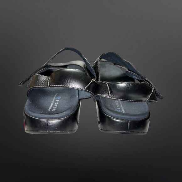 Aravon Women's Rita Black Leather Ankle Straps Heeled Platform Sandals Size 12 - Picture 4 of 8